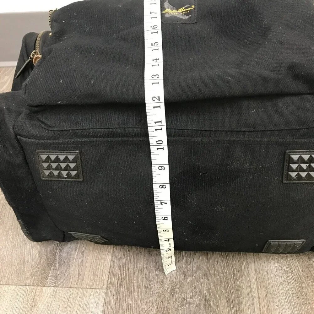 EDDIE BAUER Duffle Bag Black Lightweight Canvas Luggage Leather Trim 13 X 20